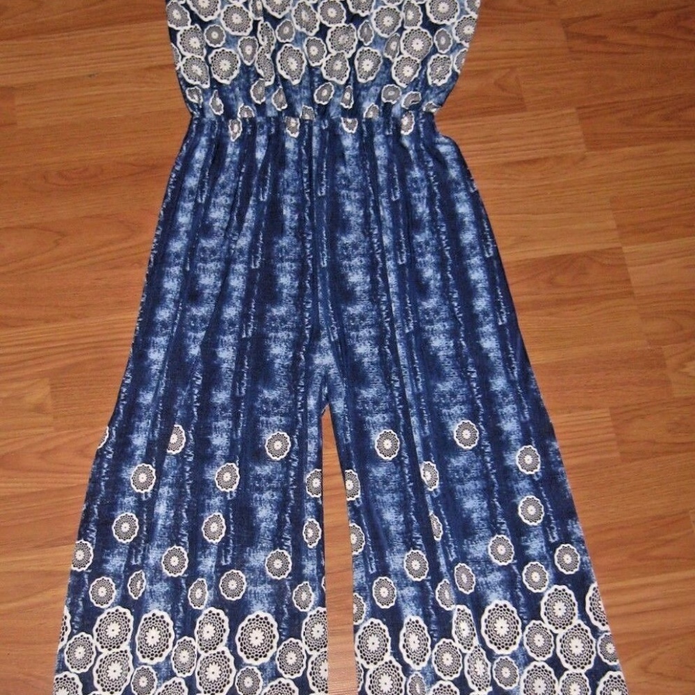 Ace Fashions Blue White Jumpsuit Cold Shoulder S